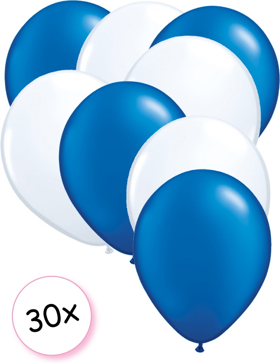 Ballonnen Blauw & Wit 30 stuks 27 cm